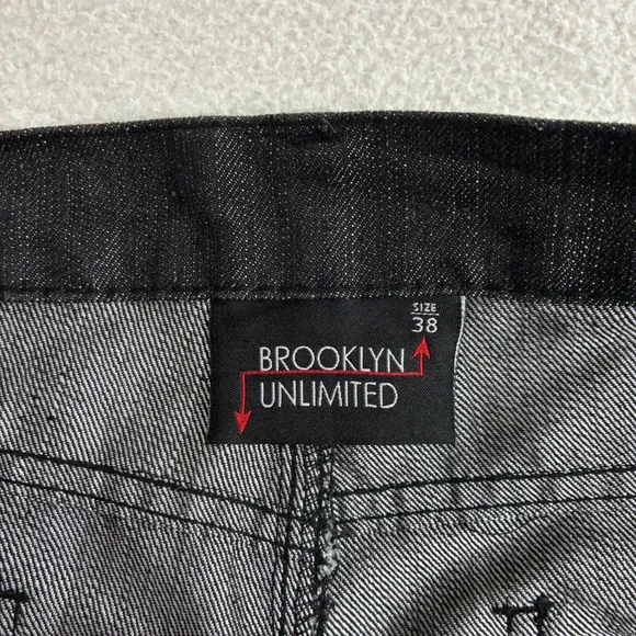 Y2K Brooklyn Unlimited Baggy Jorts Men 38x11 Black Embroidered Denim Jean Shorts - Picture 4 of 7